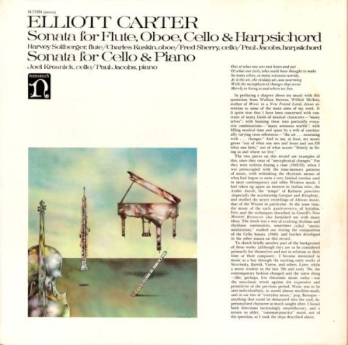Elliott Carter: Sonata for Flute, Oboe, Cello & Harpsichord / Sonata for Cello & Piano封面