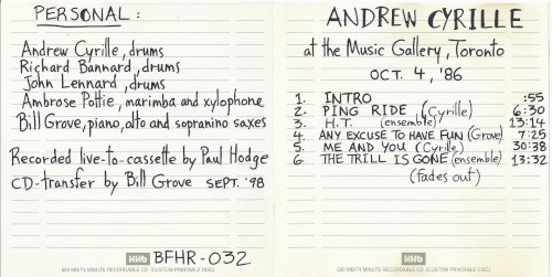 Andrew Cyrille at the Music Gallery, Toronto: Oct. 4, ‘86封面